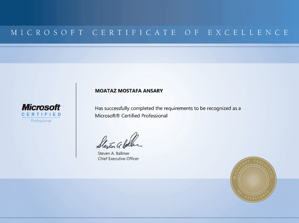 Microsoft Certified Professional certificate