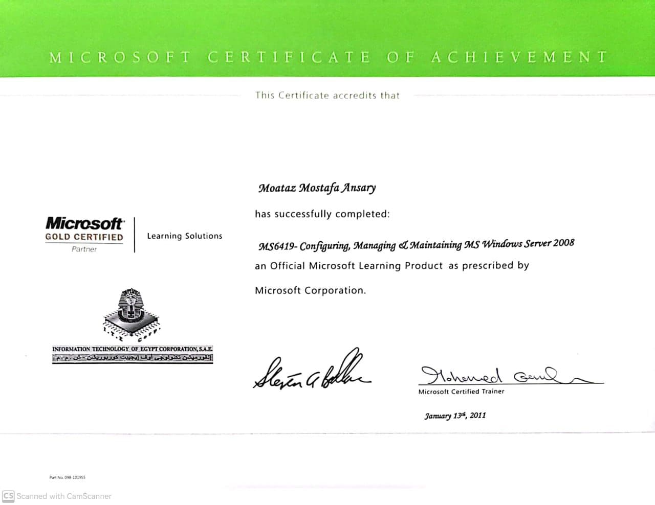 MS6419: Configuring, Managing and Maintaining Windows Server 2008 certificate