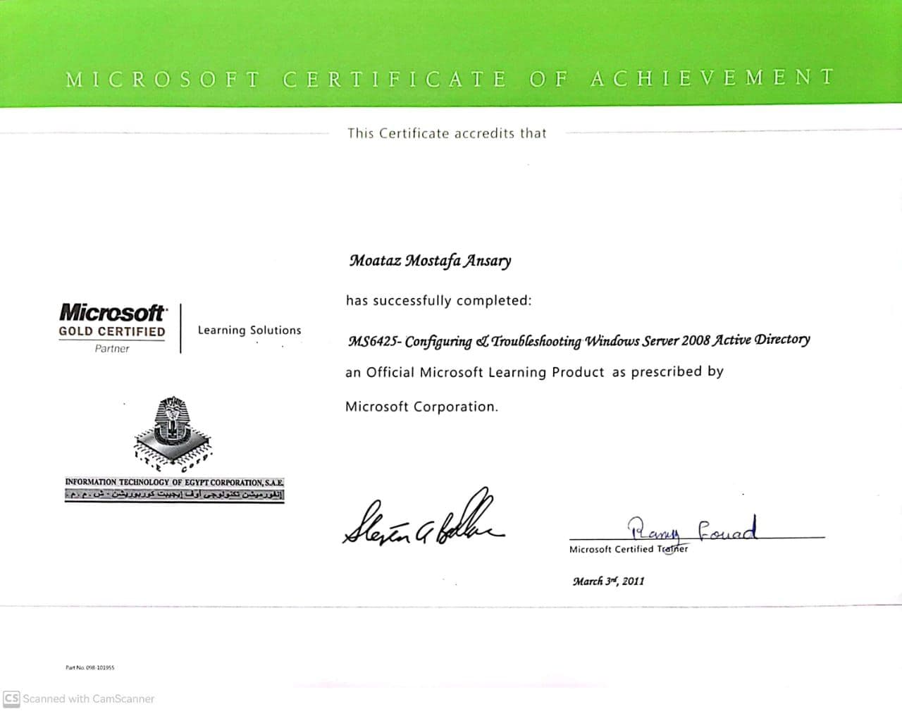 MS6425: Configuring and Troubleshooting Windows Server 2008 Active Directory certificate