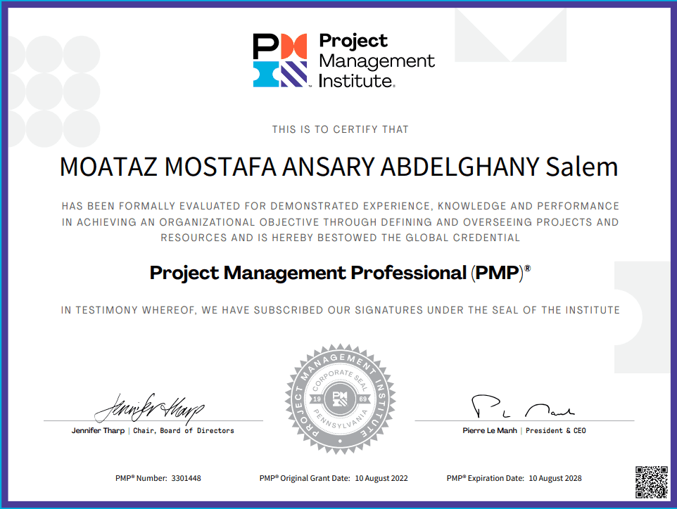 Project Management Professional (PMP) certificate